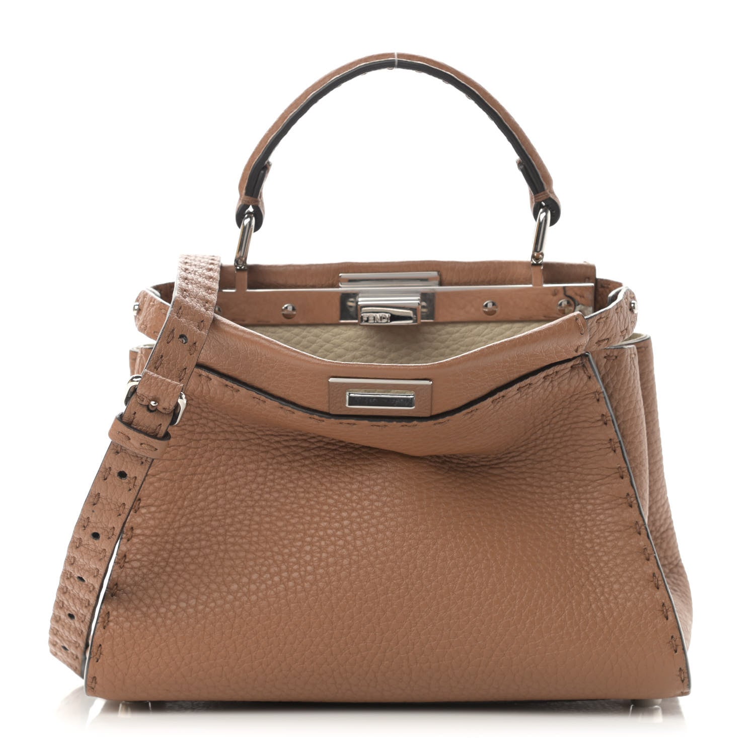 Fendi Cuoio Romano Selleria Bi-Color Mini Peekaboo Iconic Satchel Mou Milk 1 of 14