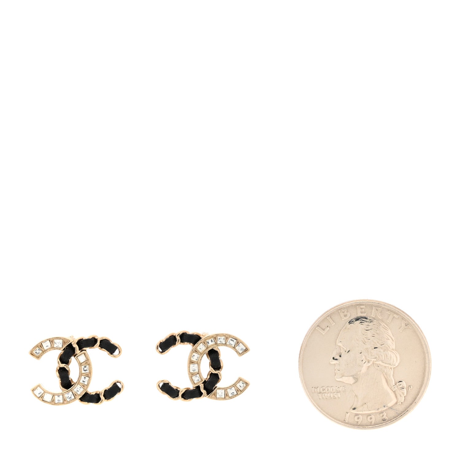 Chanel Crystal Baguette Lambskin Chain CC Vintage Allure Stud Earrings Black Gold 2 of 5