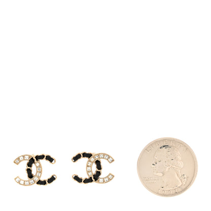 Chanel Crystal Baguette Lambskin Chain CC Vintage Allure Stud Earrings Black Gold 2 of 5
