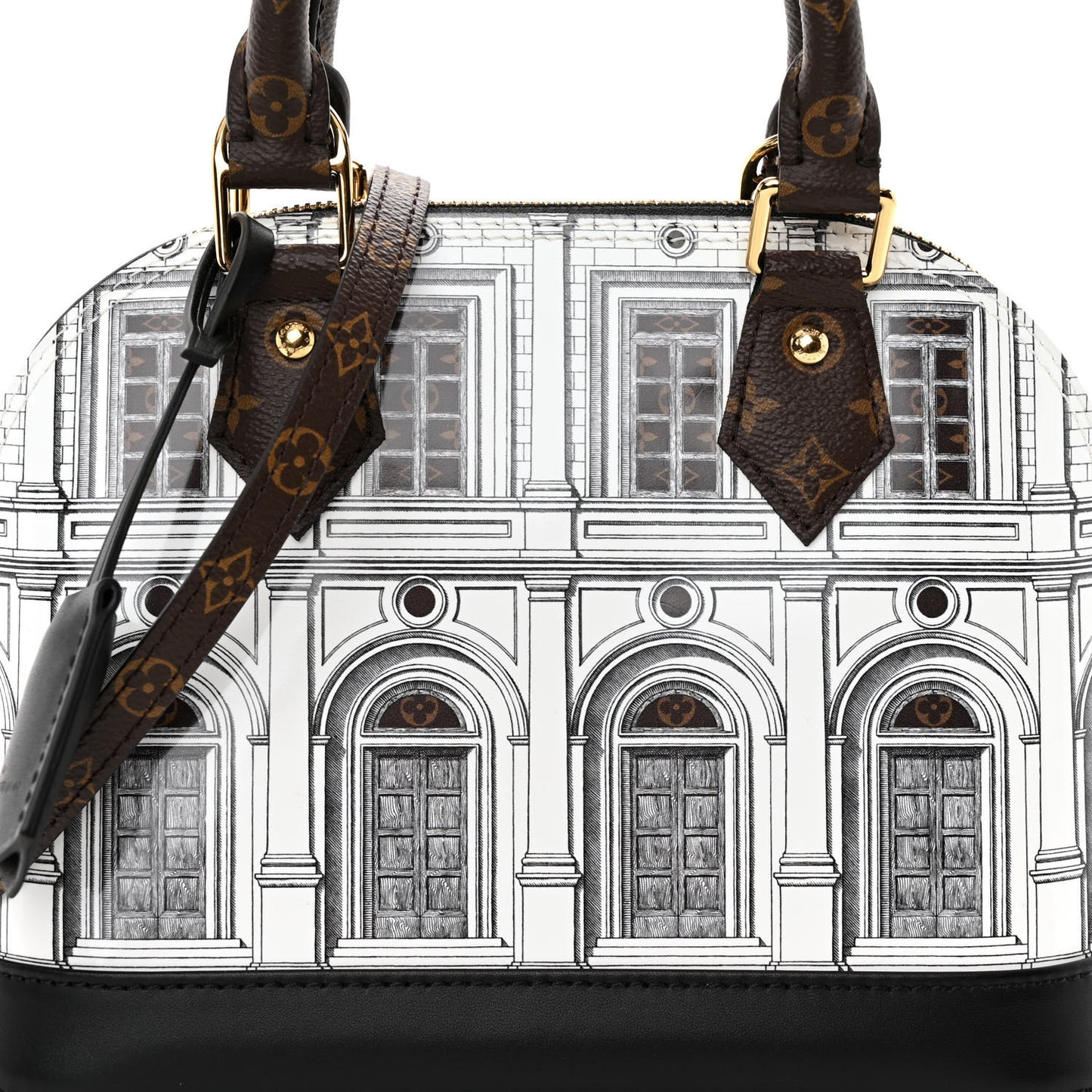 X FORNASETTI Calfskin Architettura Alma BB Black White