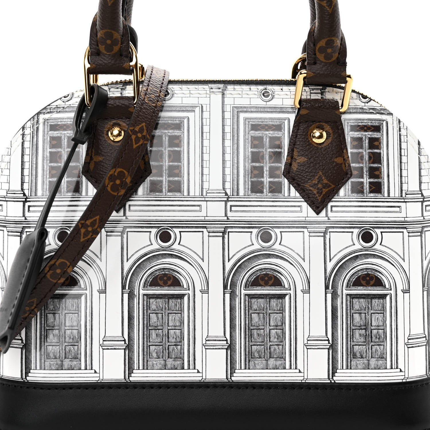 Louis Vuitton X FORNASETTI Calfskin Architettura Alma BB Black White 8 of 10