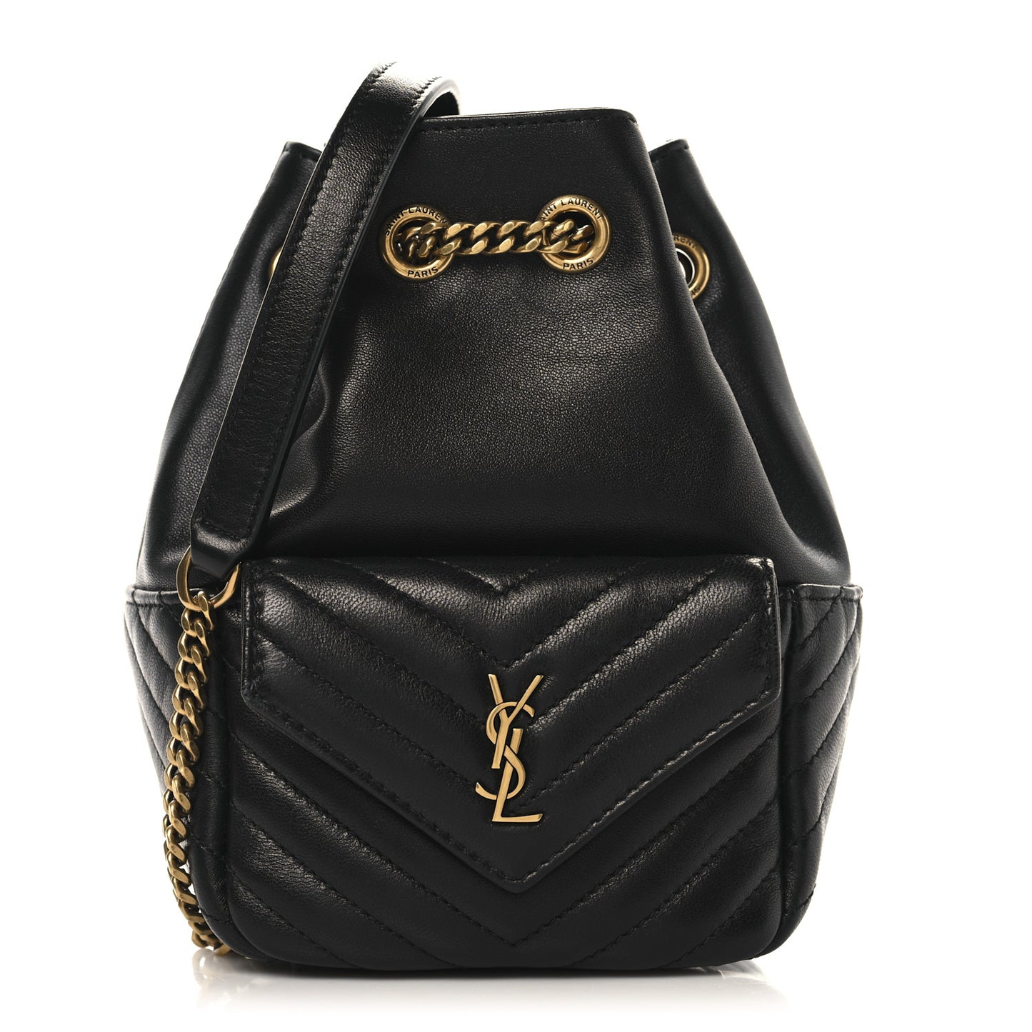 Lambskin Matelasse Monogram Joe Nano Bucket Bag Black