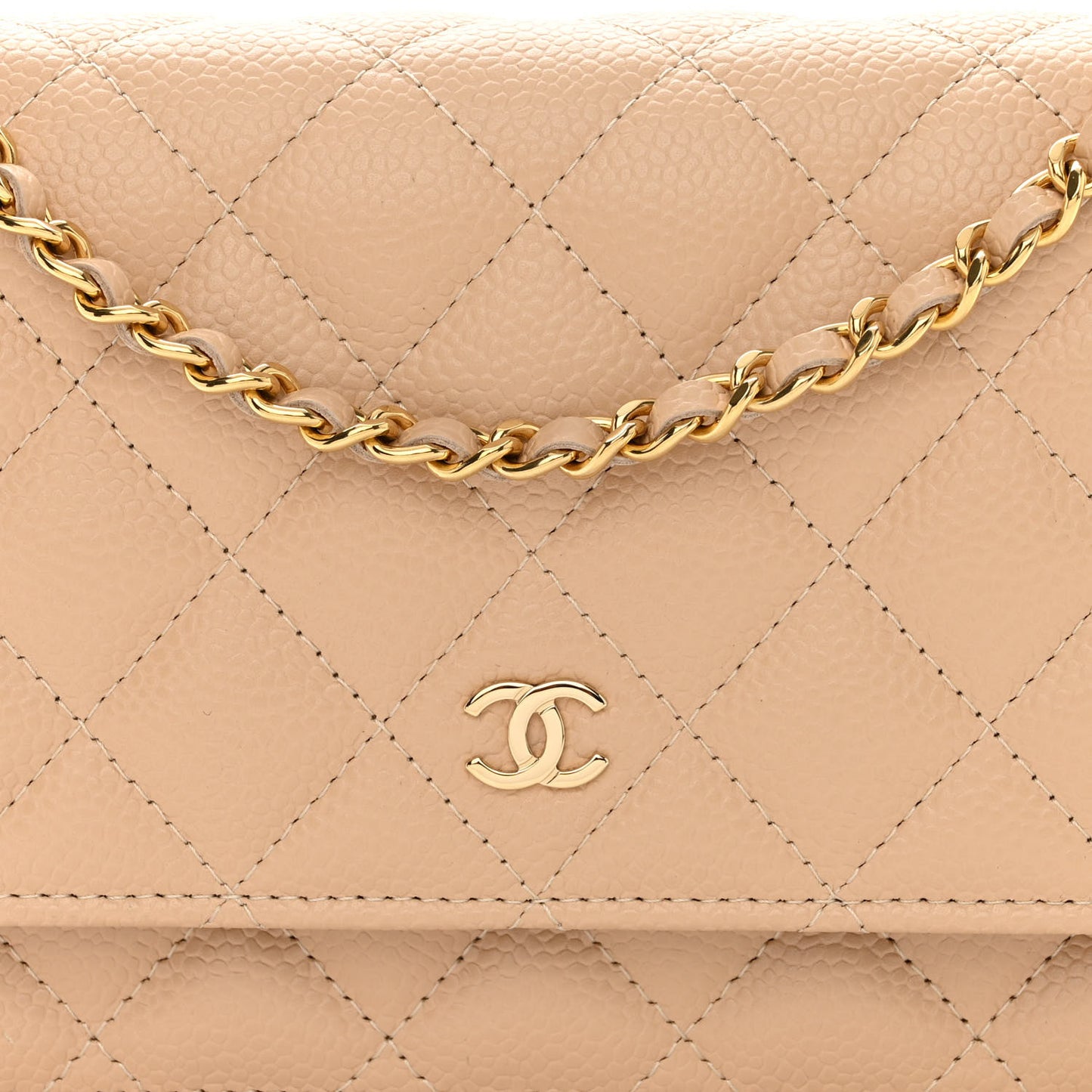 Caviar Quilted Wallet On Chain WOC Beige
