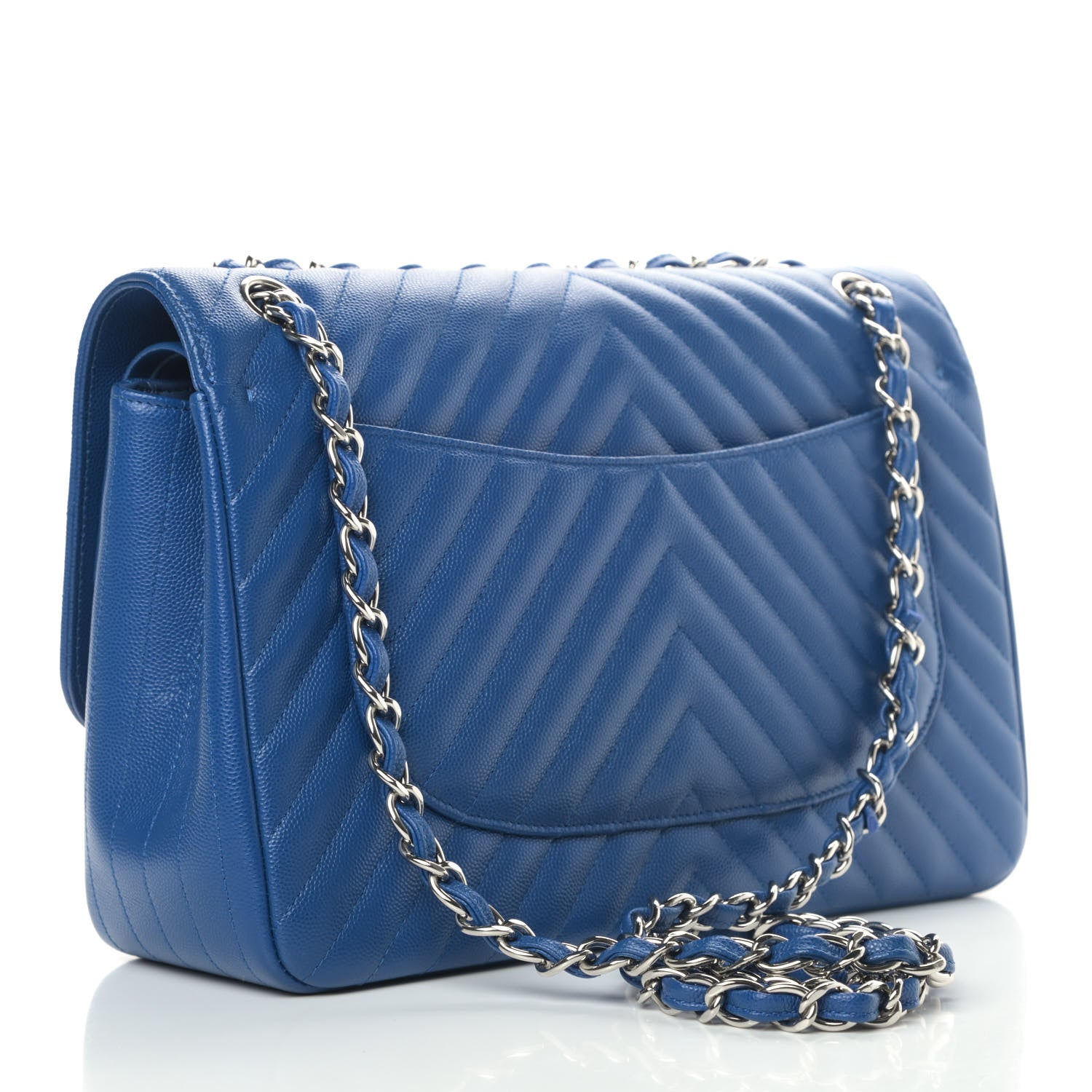 Chanel Caviar Chevron Quilted Jumbo Double Flap Blue 2 of 5