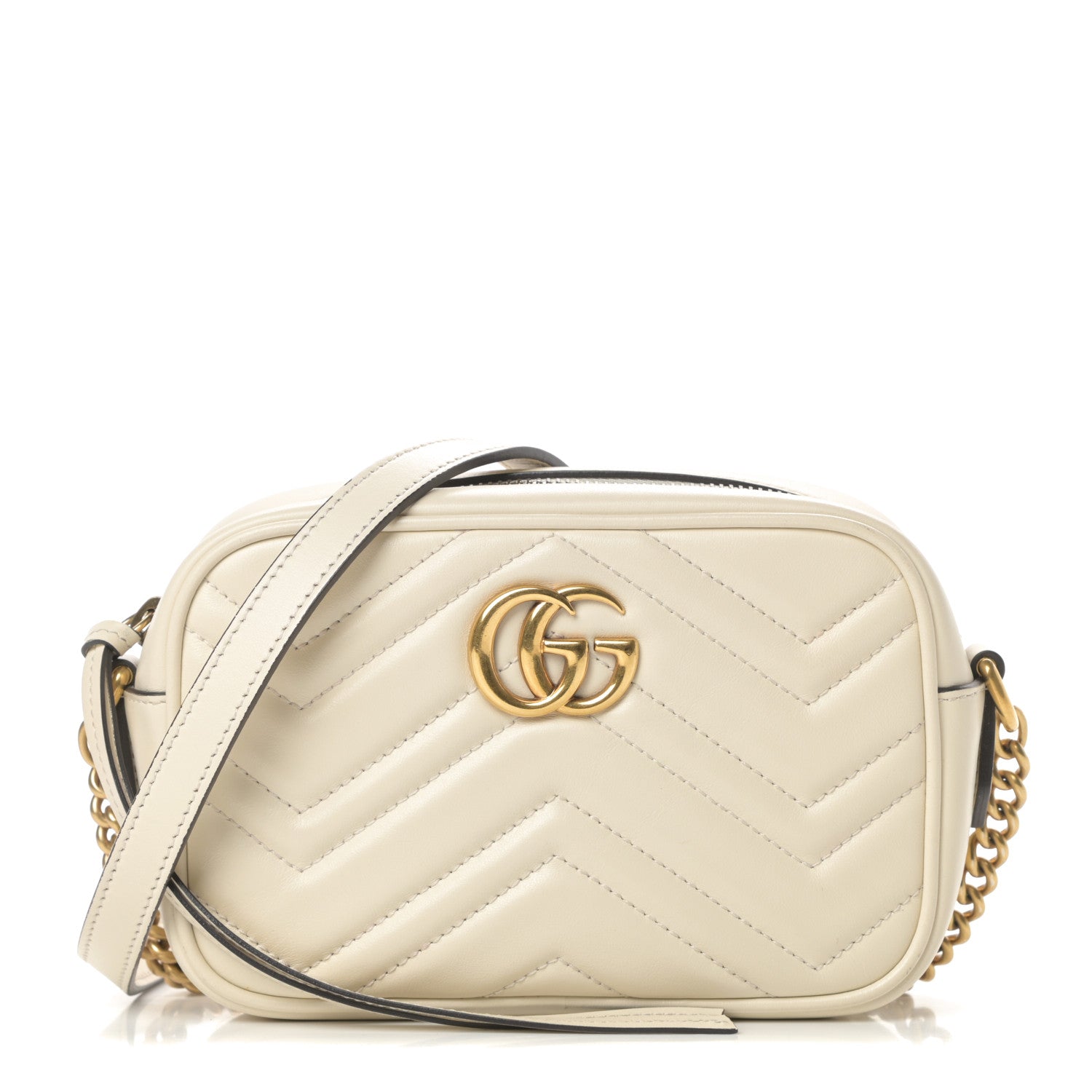 Gucci Calfskin Matelasse Mini GG Marmont Chain Shoulder Bag White 1 of 14