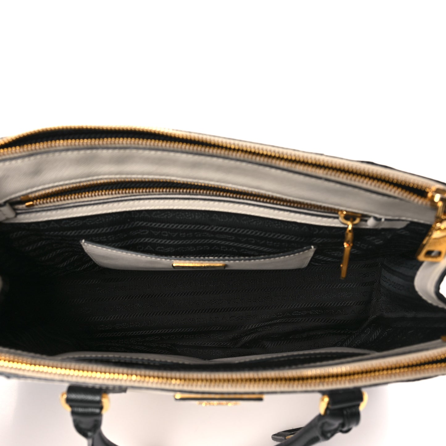 Saffiano Lux Colorblock Medium Galleria Double Zip Tote Black Talco