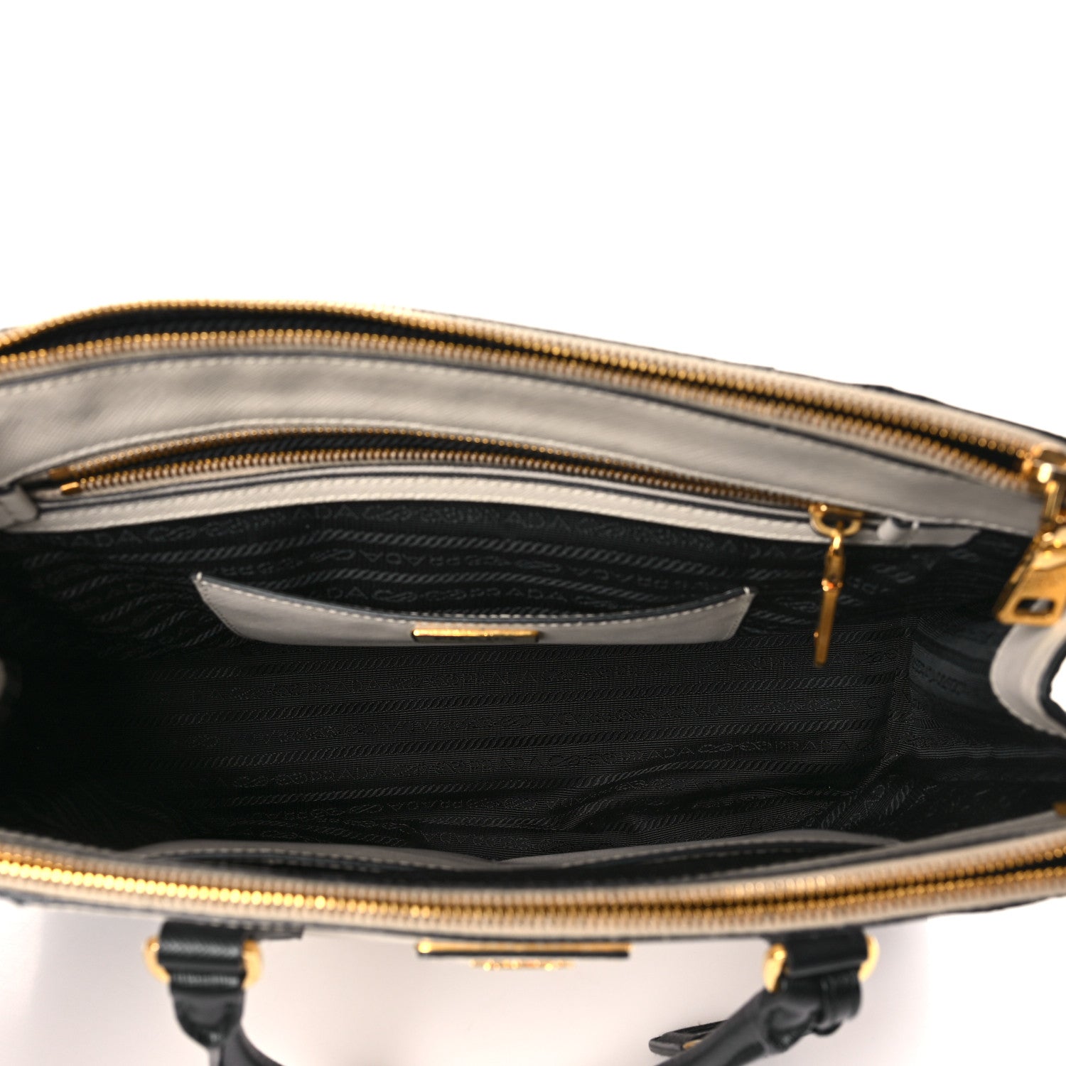 Prada Saffiano Lux Colorblock Medium Galleria Double Zip Tote Black Talco 5 of 12