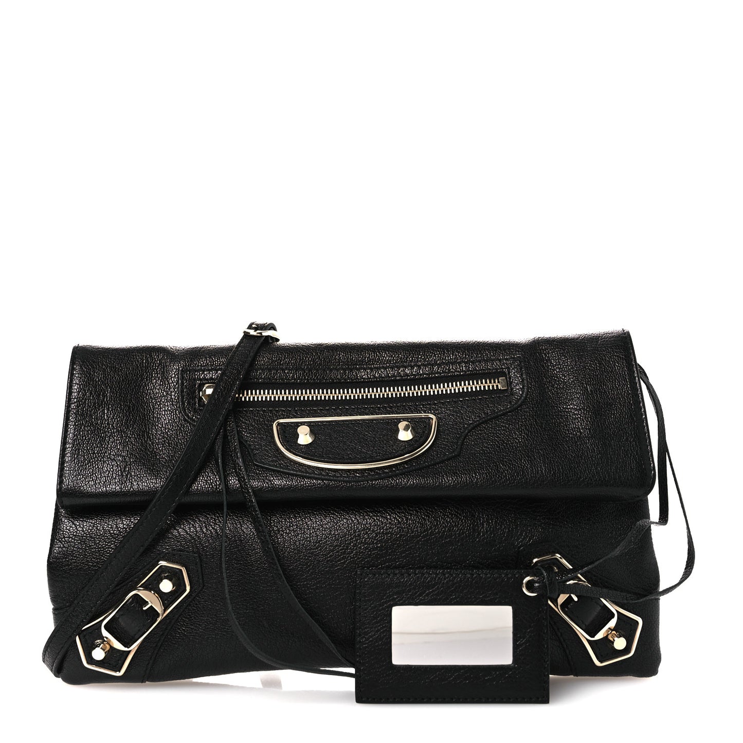 Chevre Gold Metallic Edge Hardware Envelope Clutch Black