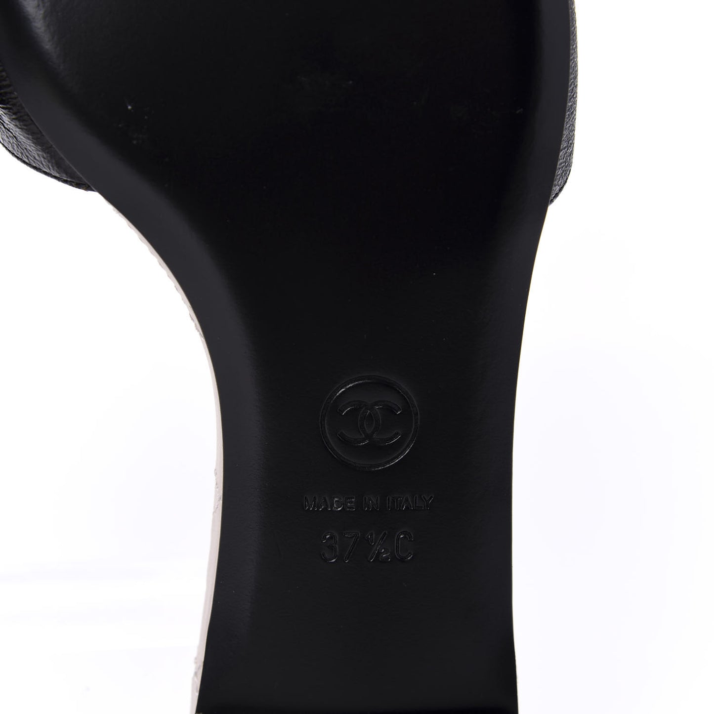 Goatskin Lambskin Quilted CC Sandal Mules 37.5 Black White