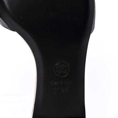 Chanel Goatskin Lambskin Quilted CC Sandal Mules 37.5 Black White 8 of 9