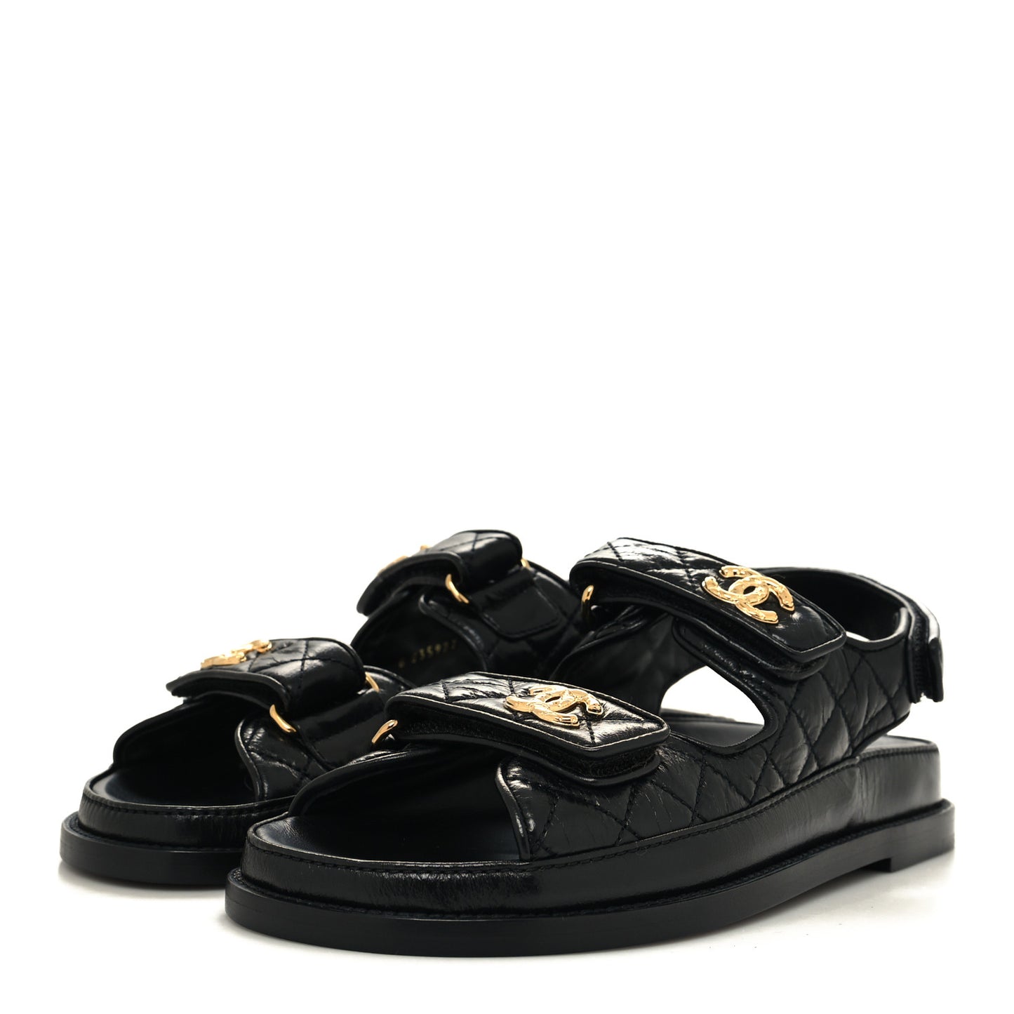 Shiny Calfskin Velcro Dad Sandals 38 Black