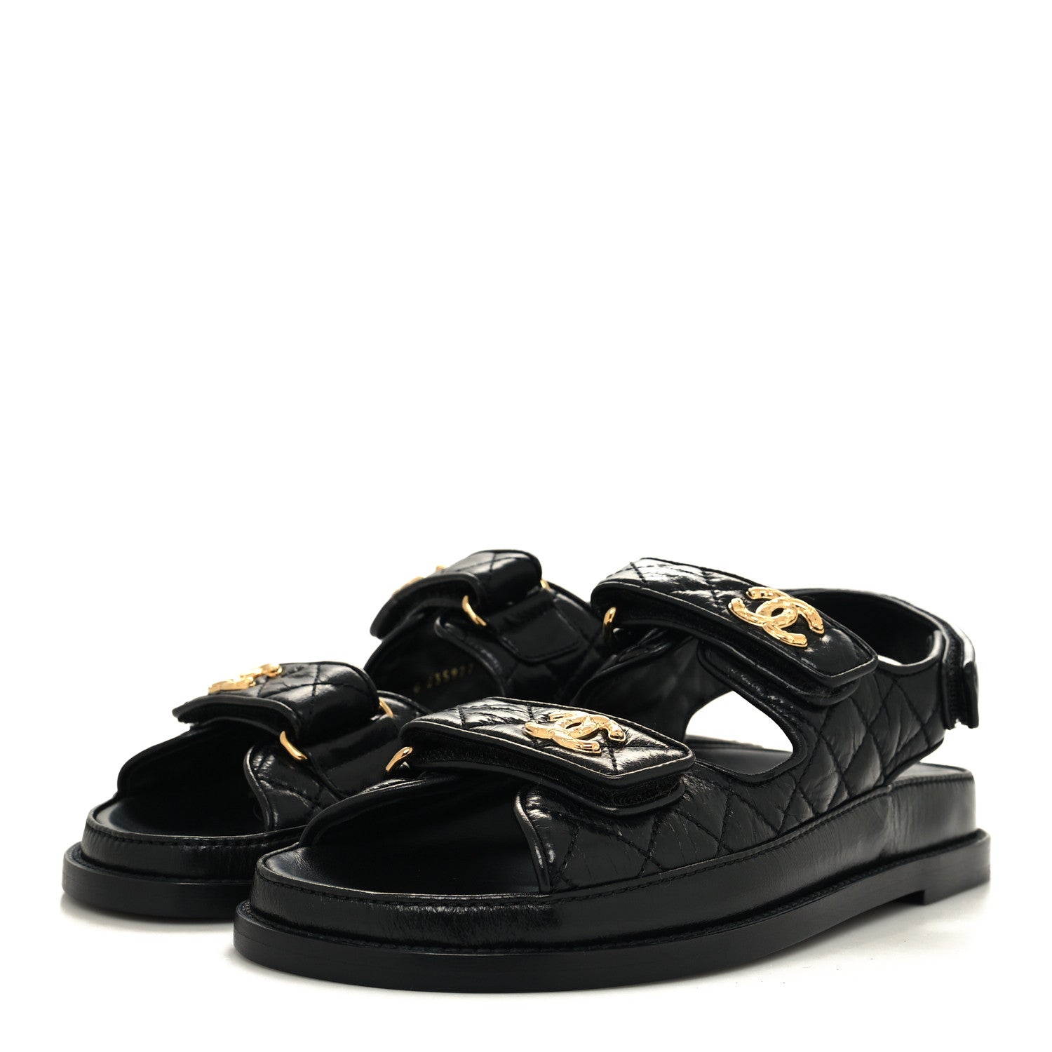 Chanel Shiny Calfskin Velcro Dad Sandals 38 Black 3 of 9