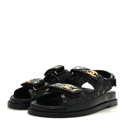 Chanel Shiny Calfskin Velcro Dad Sandals 38 Black 3 of 9