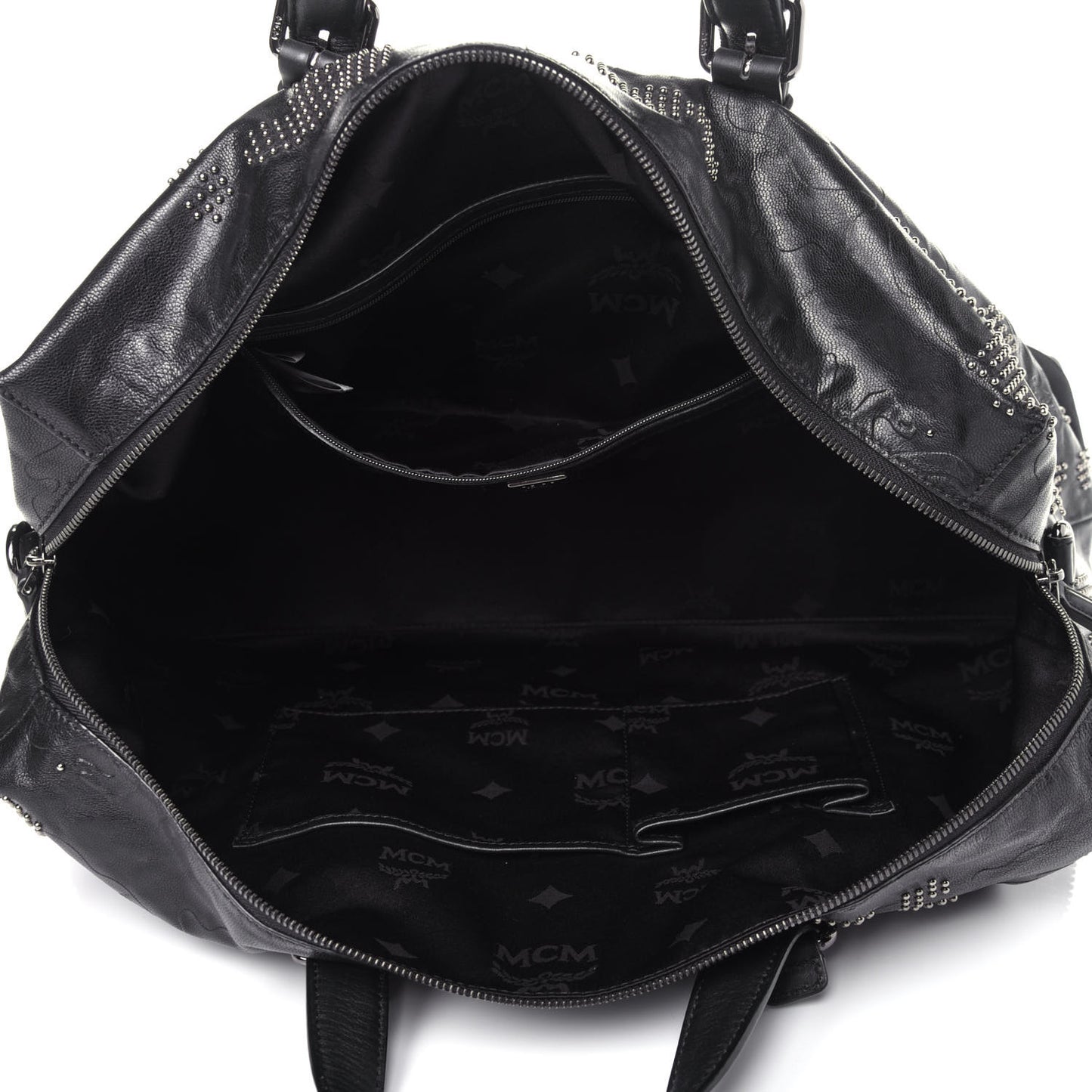 Smooth Calfskin Camo Studded Weekender Bag Black