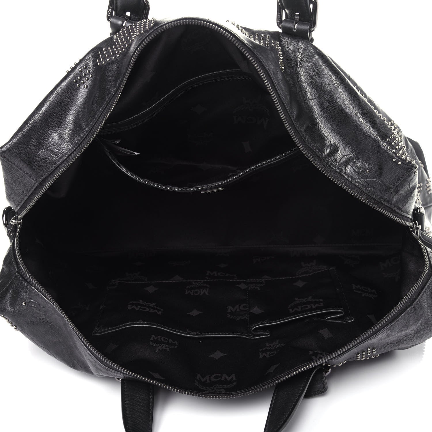 MCM Smooth Calfskin Camo Studded Weekender Bag Black 5 of 11
