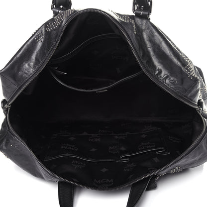 MCM Smooth Calfskin Camo Studded Weekender Bag Black 5 of 11