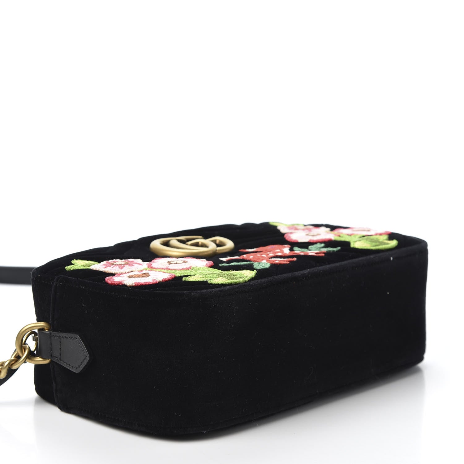 Gucci Velvet Matelasse Deer Embroidered Small GG Marmont Chain Shoulder Bag Black 3 of 9