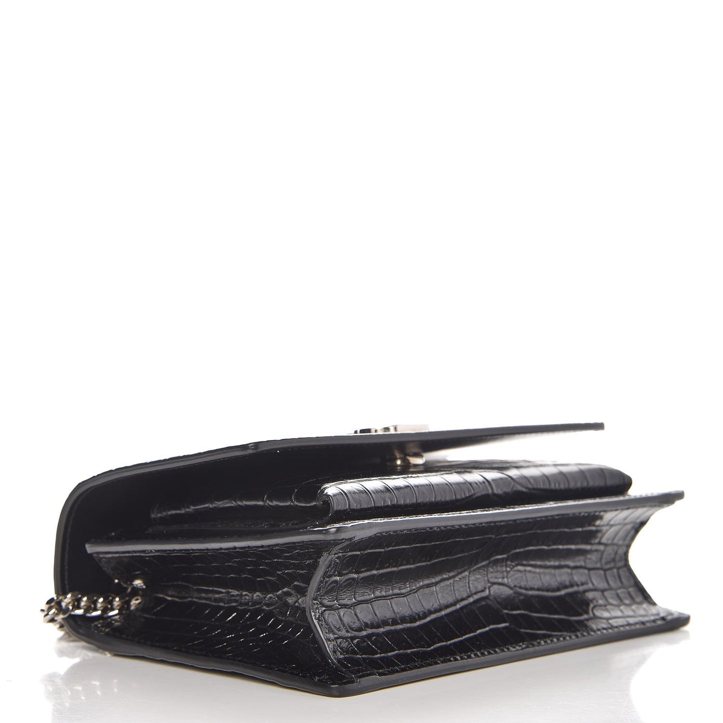 Calfskin Crocodile Embossed Monogram Sunset Chain Wallet Black