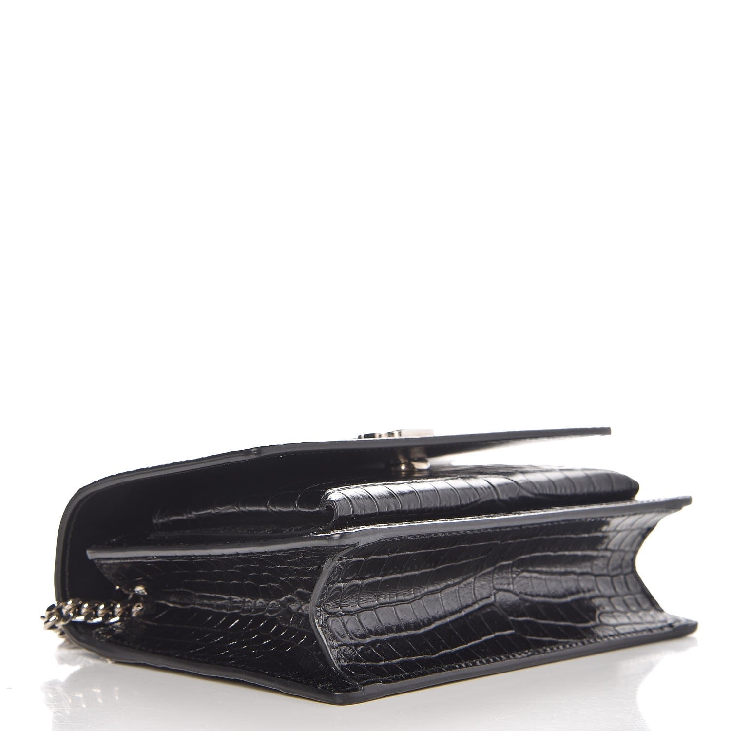 Saint Laurent Calfskin Crocodile Embossed Monogram Sunset Chain Wallet Black 4 of 8