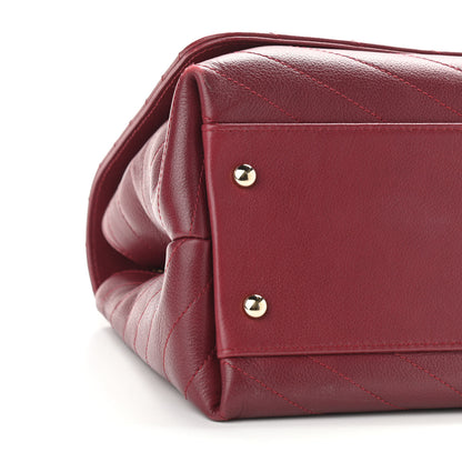 Chanel Grained Calfskin Stitched Chevron Medium Chic Top Handle Flap Red 9 of 10