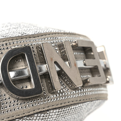 Fendi Crystal Vitello Laminato Suede FF Nano Fendigraphy Hobo Charm Grey 11 of 11