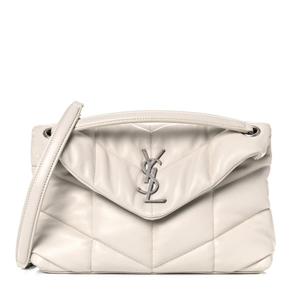 Saint Laurent Lambskin Quilted Small Loulou Puffer Monogram Chain Satchel Blanc Vintage 1 of 15
