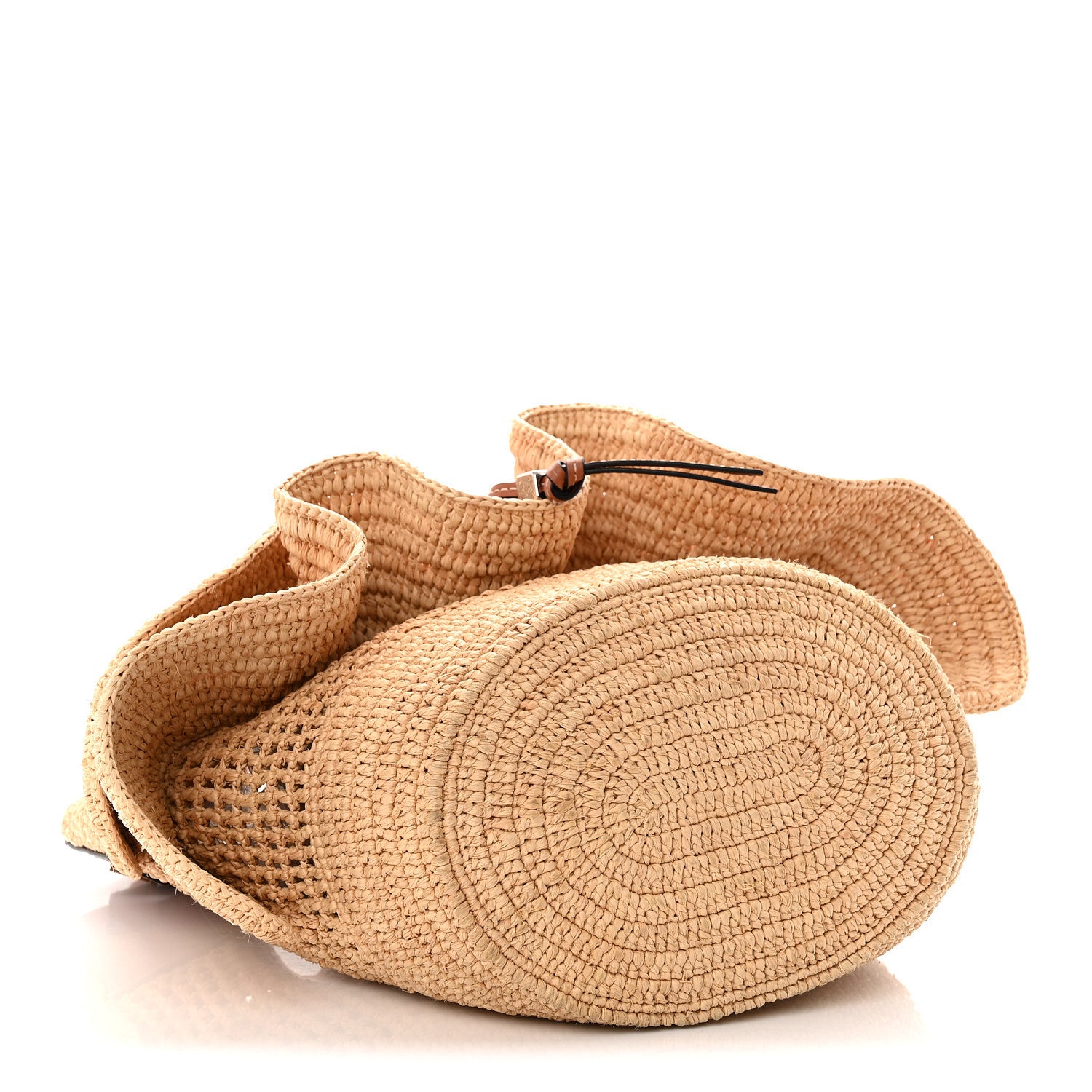 Loewe Raffia Calfskin Paulas Ibiza Balloon Ruffle Basket Tote Bag Natural Tan 4 of 10