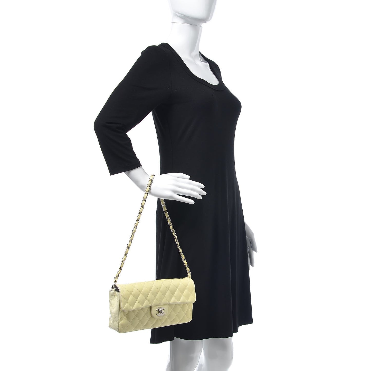 Distressed Patent Calfskin Quilted East West Flap Clutch Ivory