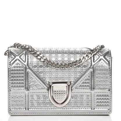 Christian Dior Metallic Patent Micro-Cannage Baby Diorama Flap Bag Silver 1 of 7