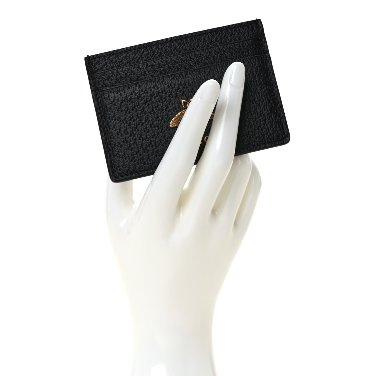 Pebbled Calfskin Animalier Card Holder Black