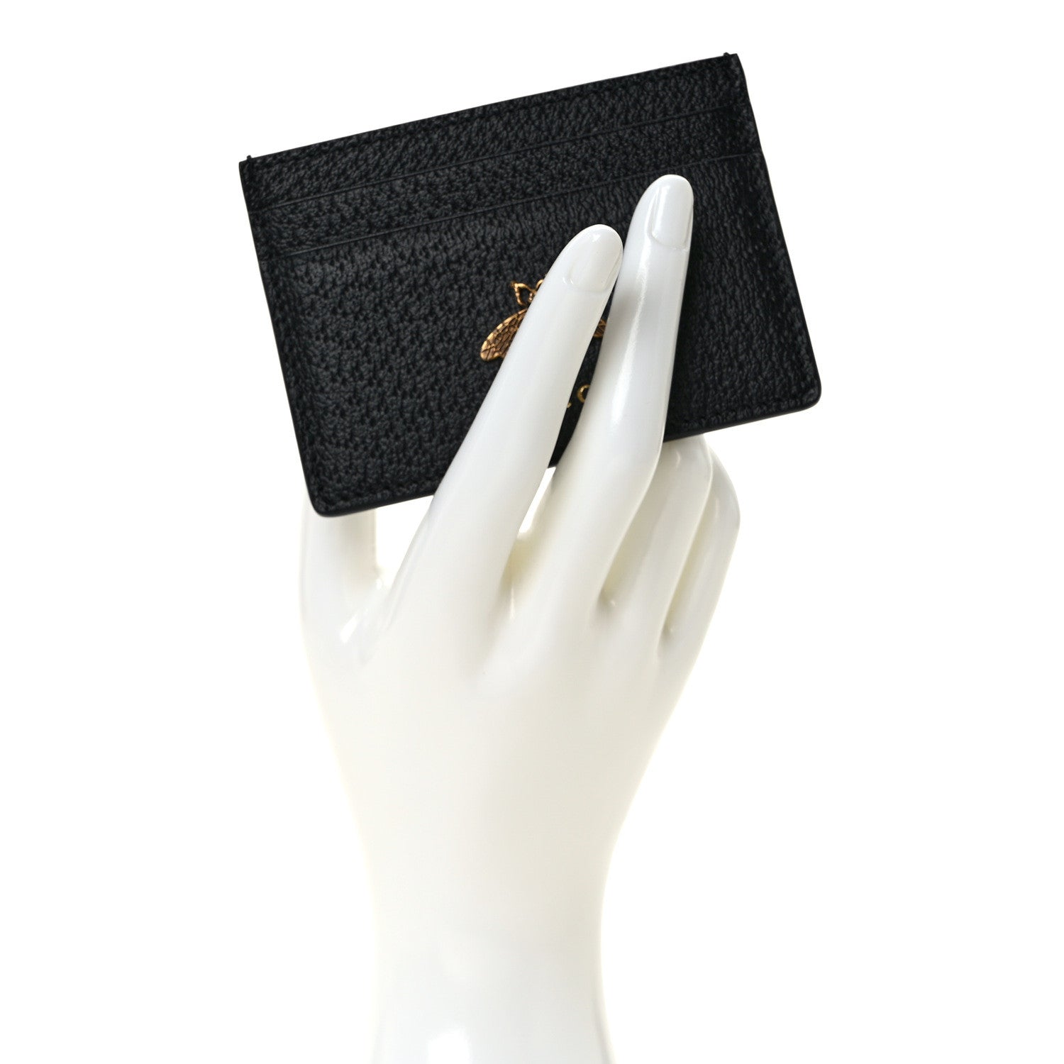 Gucci Pebbled Calfskin Animalier Card Holder Black 2 of 7