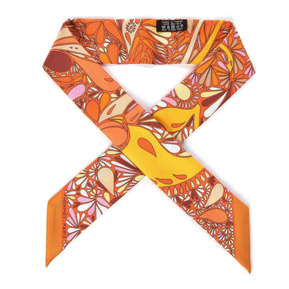 Hermes Silk Millefleurs du Mexique Twilly Orange Curry Sol 1 of 5