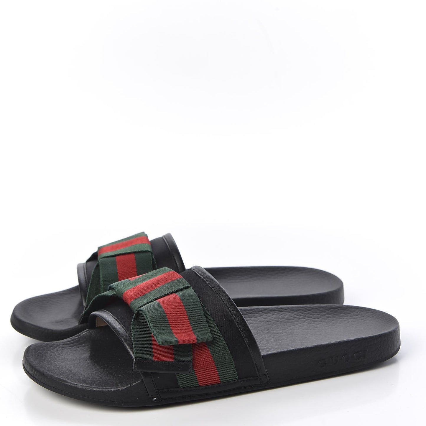 Satin Web Bow Slide Sandals 41 Black