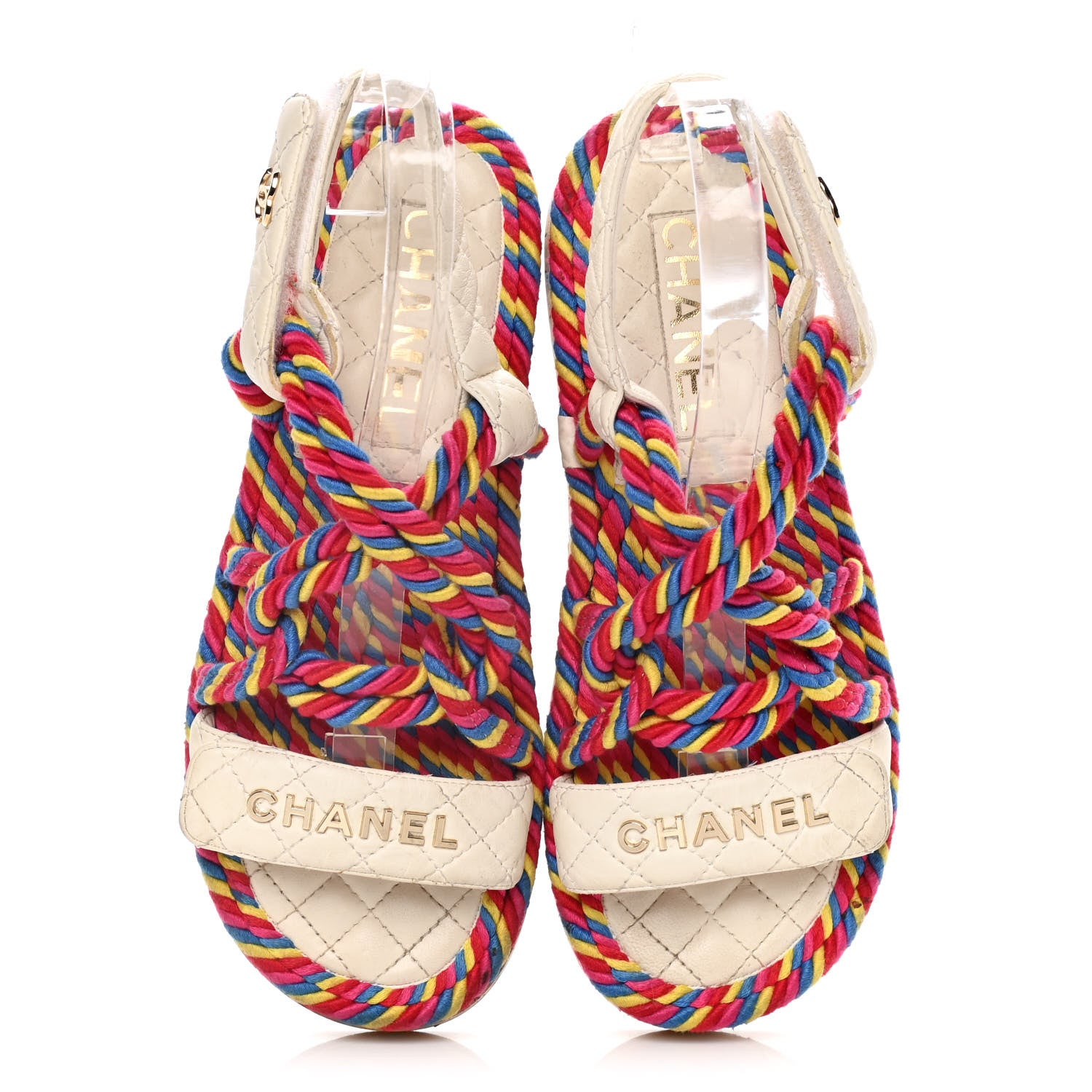 Chanel Cord Lambskin Quilted Logo Sandals 37 Multicolor 5 of 15