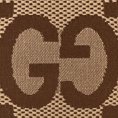 Gucci Monogram Jumbo GG Textured Dollar Calfskin Web Belt Bag Camel Ebony New Acero 8 of 11