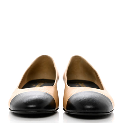 Chanel Lambskin Pearl Cap Toe CC Flats 38.5 Beige Black 2 of 10