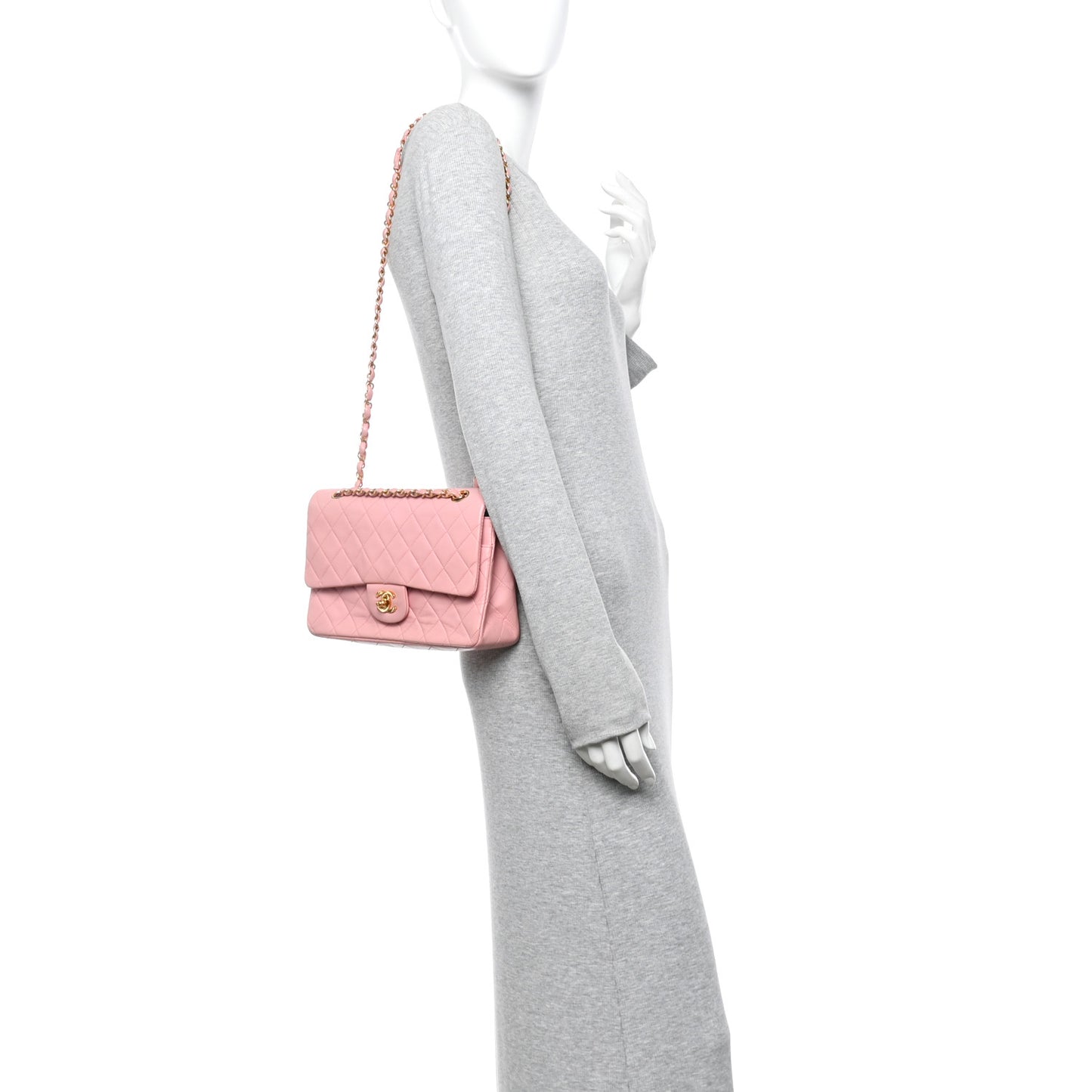 Lambskin Quilted Medium Double Flap Light Pink