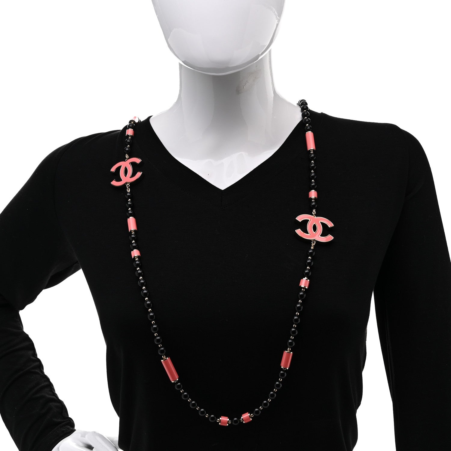 Chanel Enamel Bead CC Long Necklace Pink Black 2 of 6
