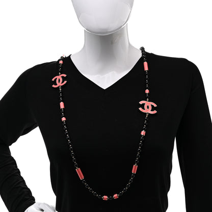 Chanel Enamel Bead CC Long Necklace Pink Black 2 of 6