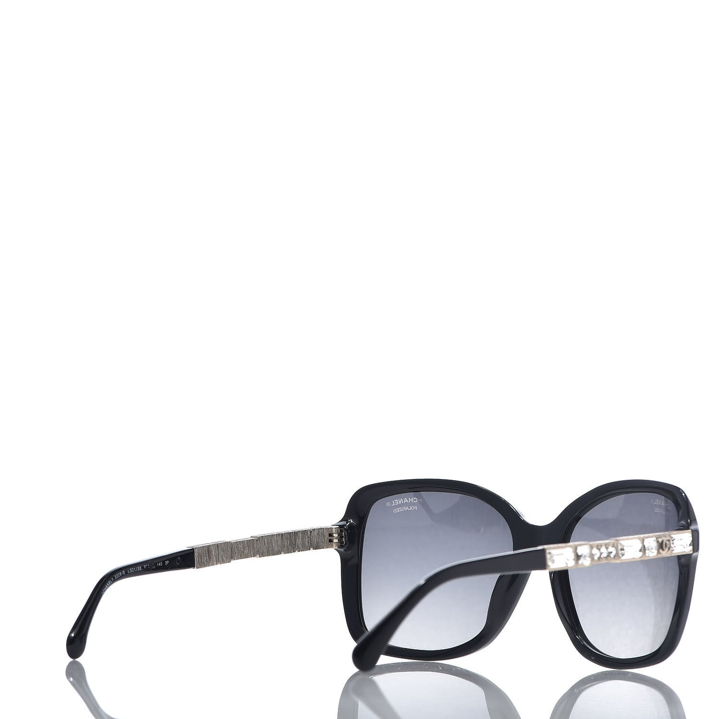 Crystal Baguette Polarized Square Sunglasses 5308-B Black