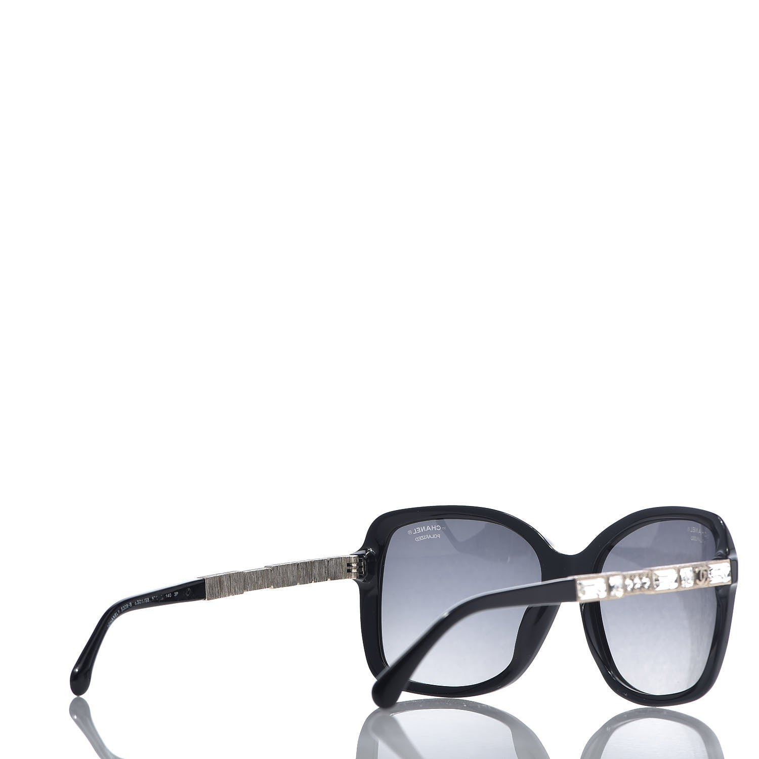 Chanel Crystal Baguette Polarized Square Sunglasses 5308-B Black 4 of 8