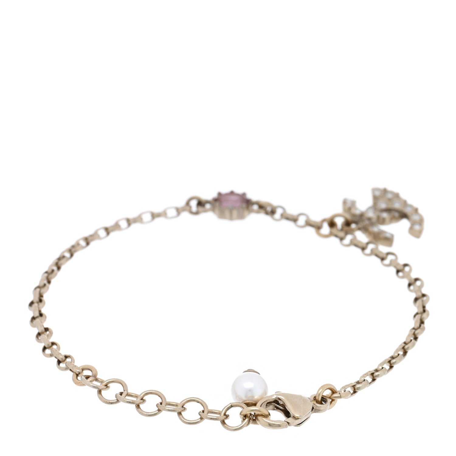 Chanel Crystal Pearl CC Charm Bracelet Light Gold Pink 3 of 5