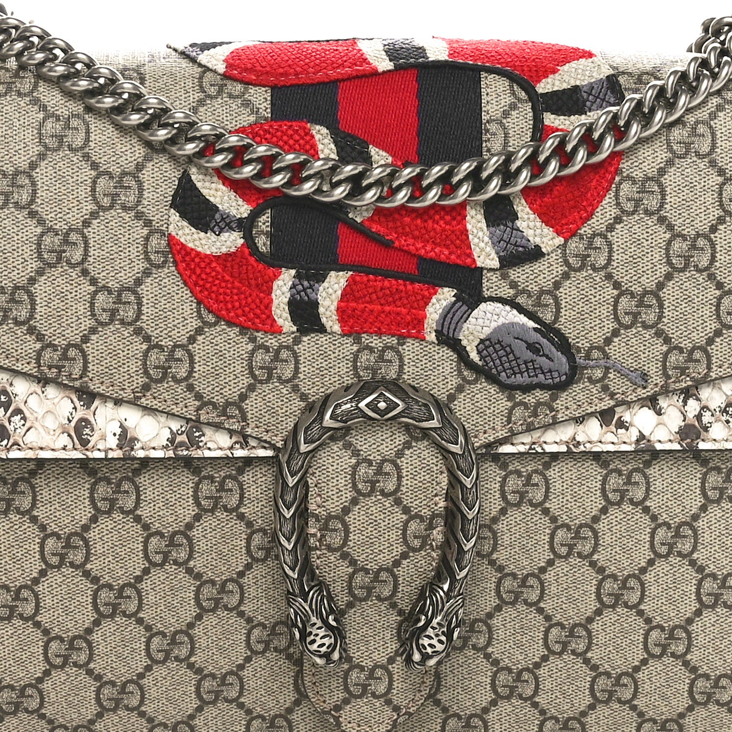 Gucci GG Supreme Monogram Kingsnake Embroidered Medium Dionysus Shoulder Bag White Beige 9 of 11