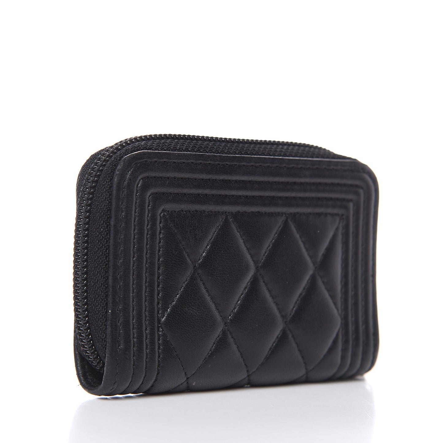 Lambskin Quilted Zip Around Boy Coin Purse Wallet Black