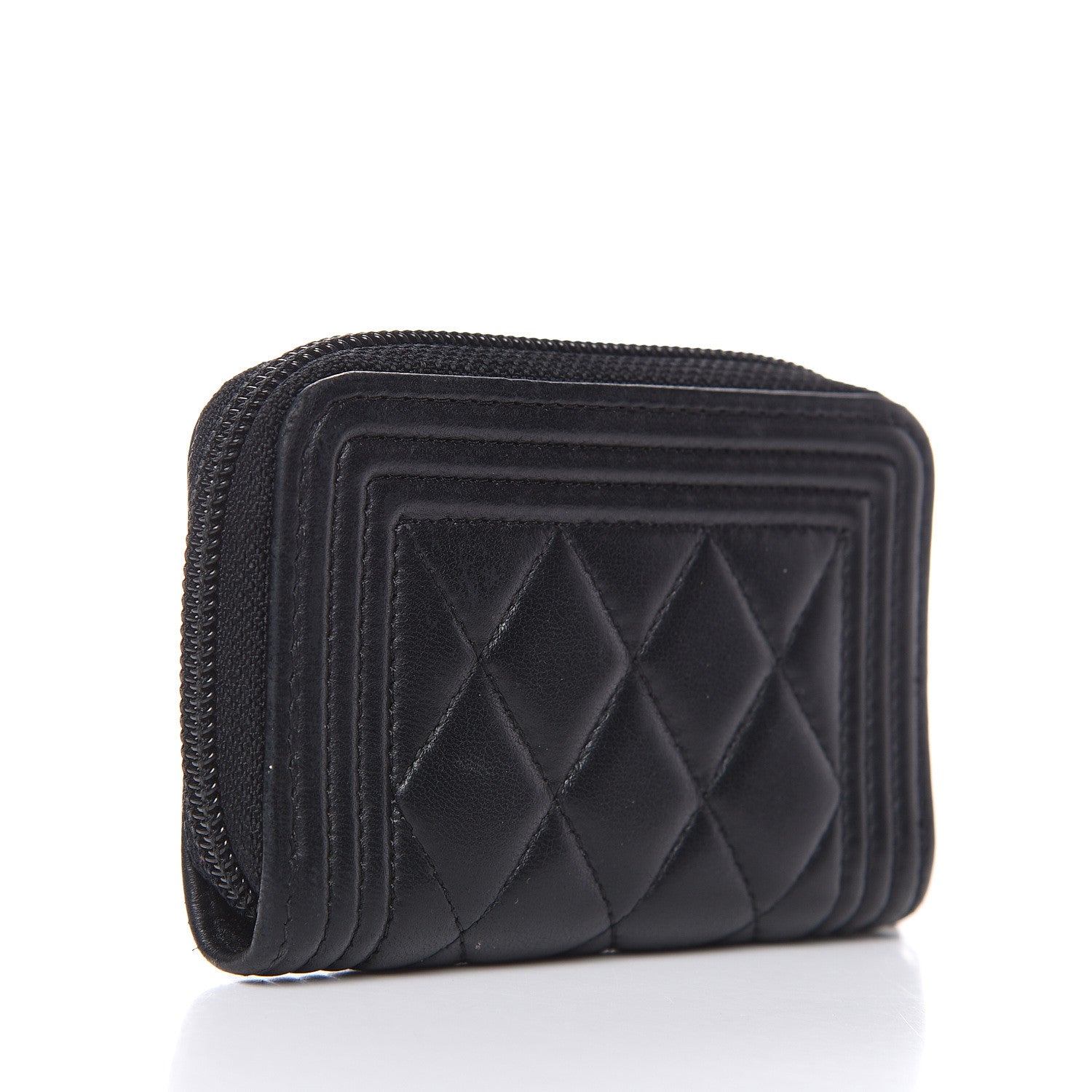 Chanel Lambskin Quilted Zip Around Boy Coin Purse Wallet Black 3 of 10