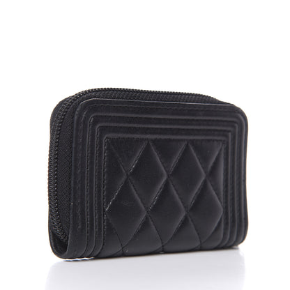 Chanel Lambskin Quilted Zip Around Boy Coin Purse Wallet Black 3 of 10