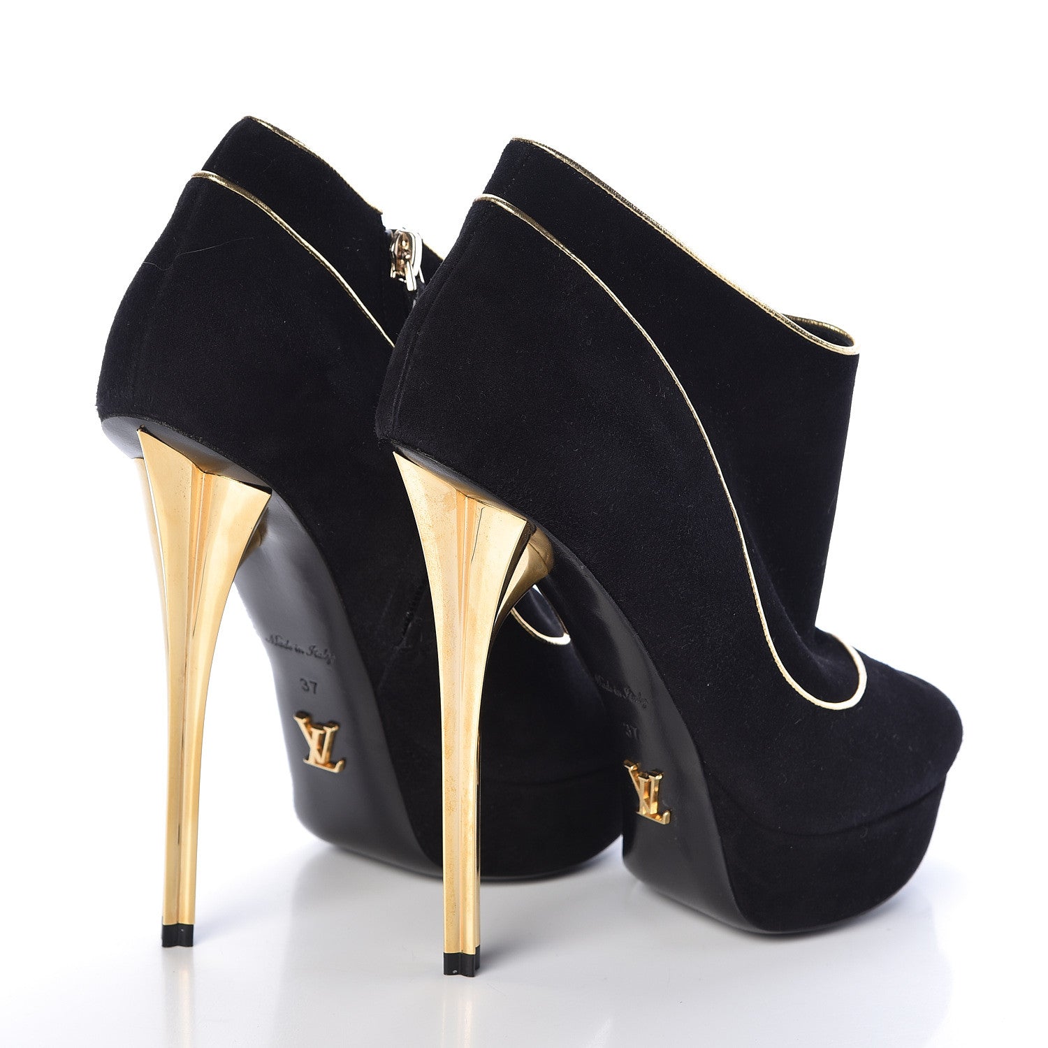 Louis Vuitton Suede Peep Toe Platform Booties 37 Black 4 of 8