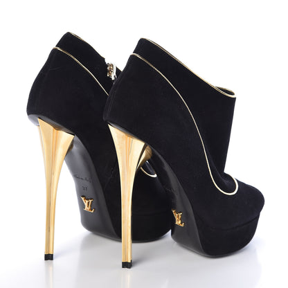 Louis Vuitton Suede Peep Toe Platform Booties 37 Black 4 of 8