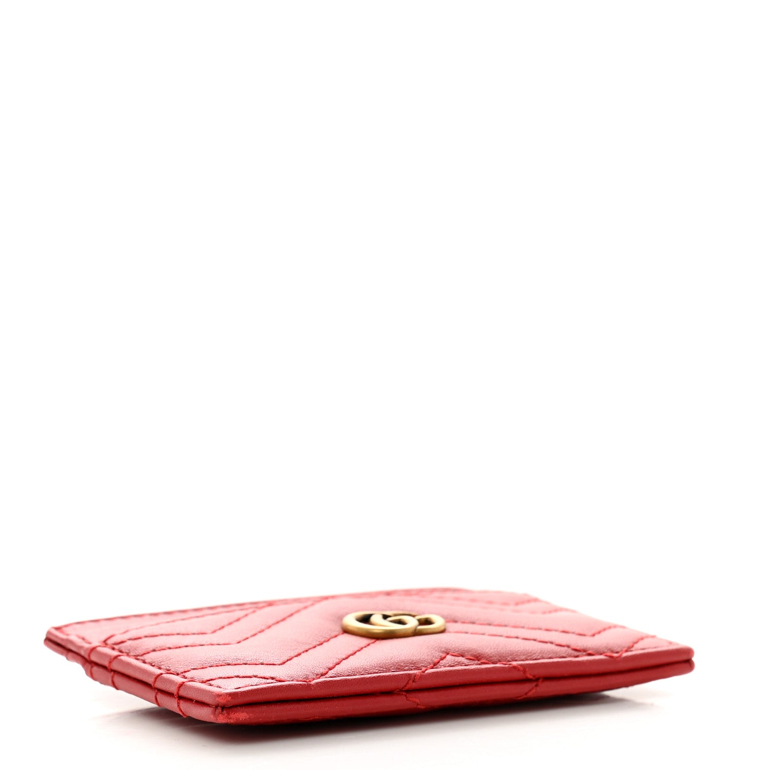 Gucci Calfskin Matelasse GG Marmont Card Holder Hibiscus Red 4 of 7