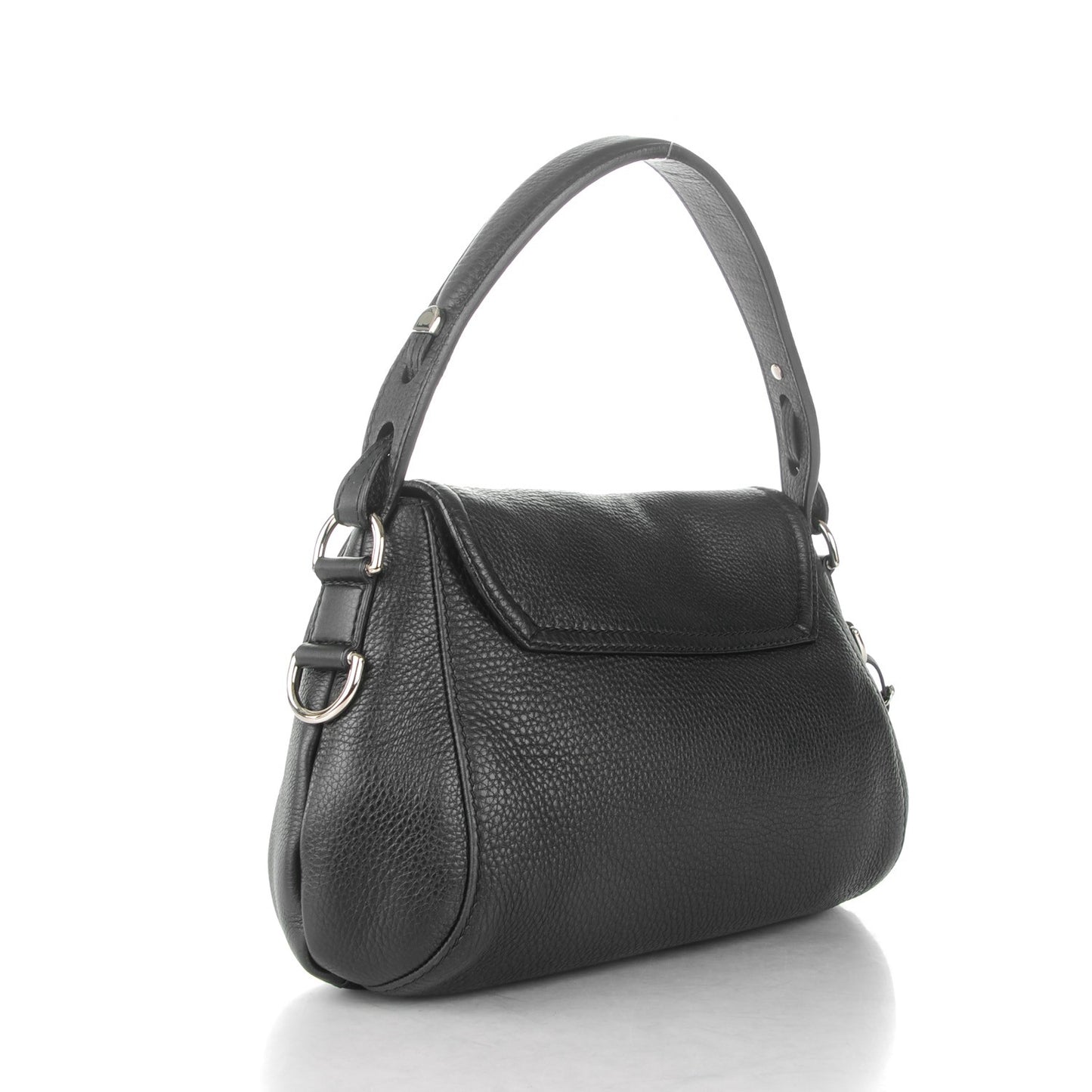 Pebbled Calfskin Medium Techno Horsebit Shoulder Flap Bag Black